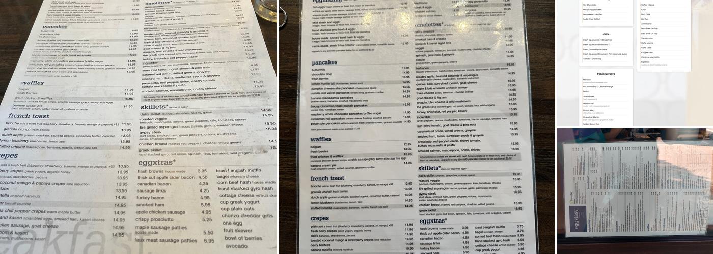 Eggstasy Menu