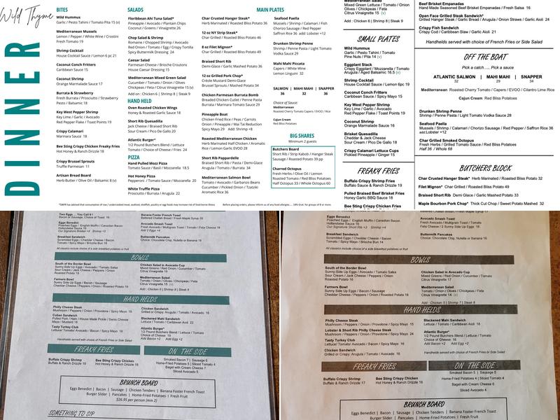 Wild Thyme Oceanside Eatery Menu