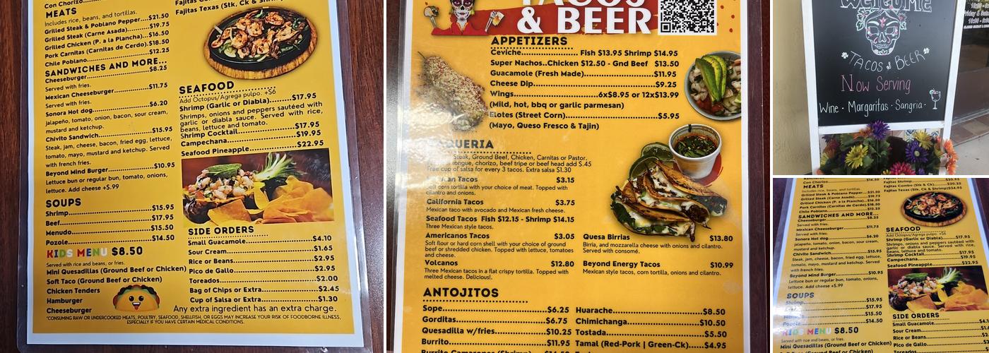 Tacos and Beer Menu