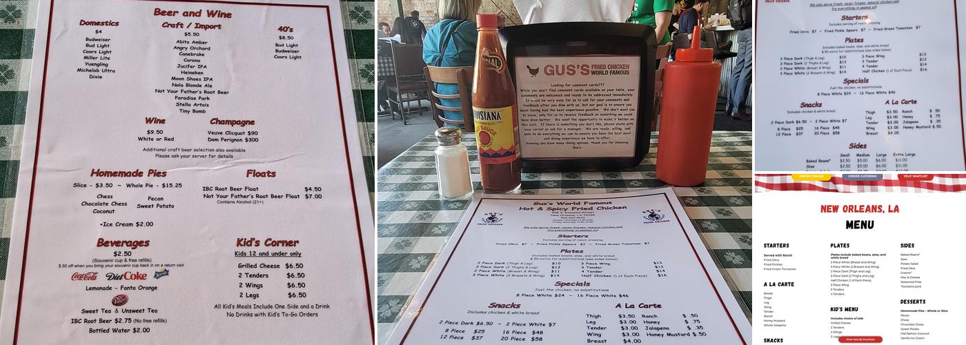 Gus’s World Famous Fried Chicken Menu