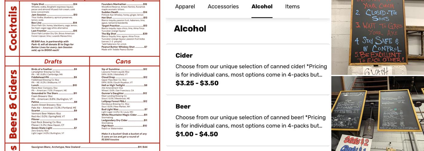 Revolution Axe Throwing Menu