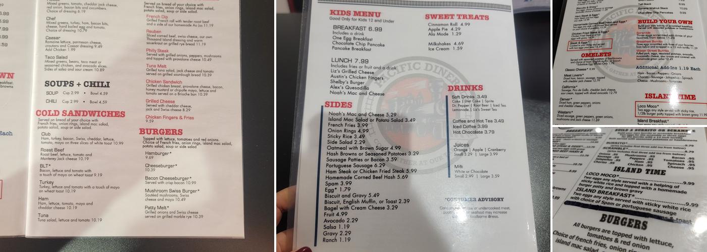 Pacific Diner Menu
