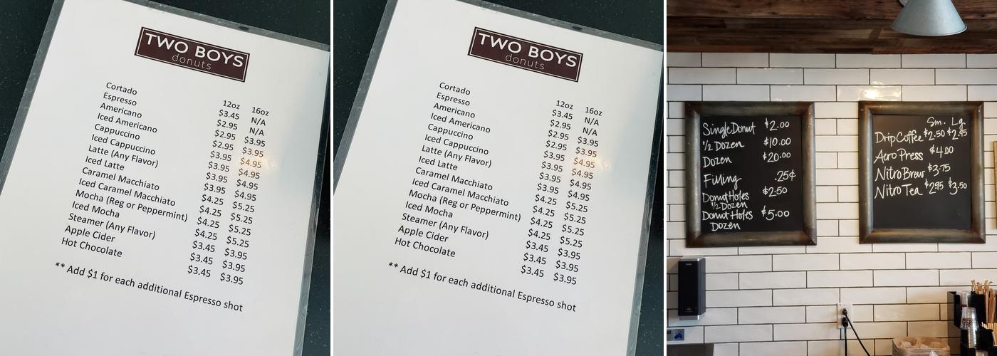 Two Boys Donuts Menu