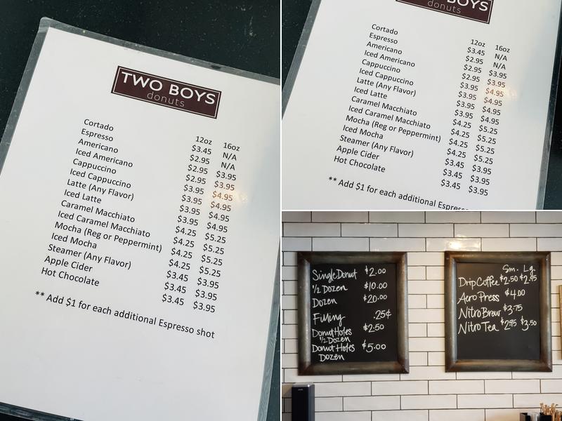 Two Boys Donuts Menu