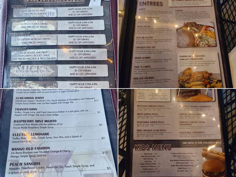 Mick's All American Pub Menu