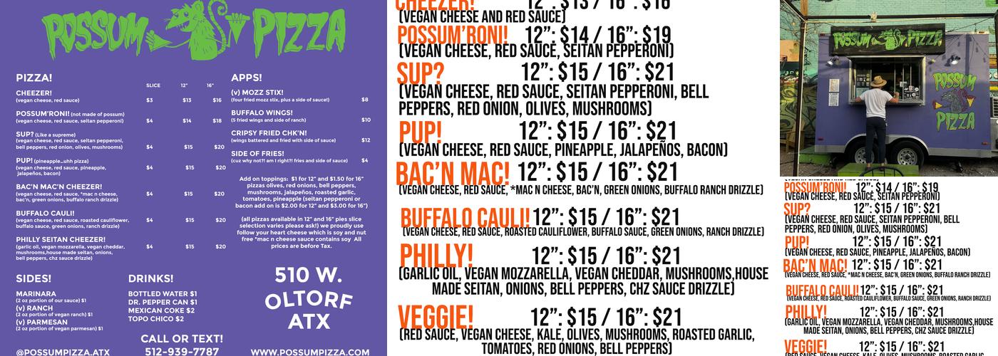 Possum Pizza Menu