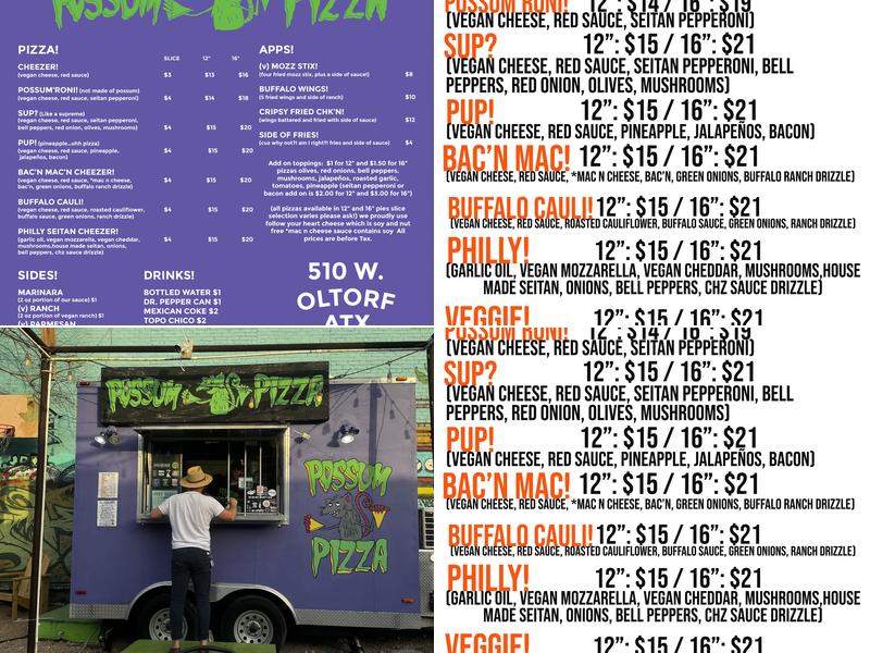 Possum Pizza Menu