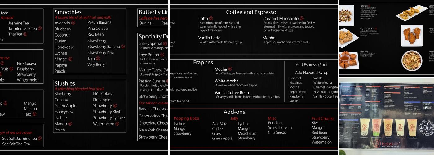 Boba Latte Menu