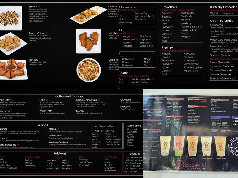 Boba Latte Menu