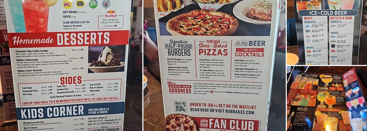 Bubba's 33 Menu