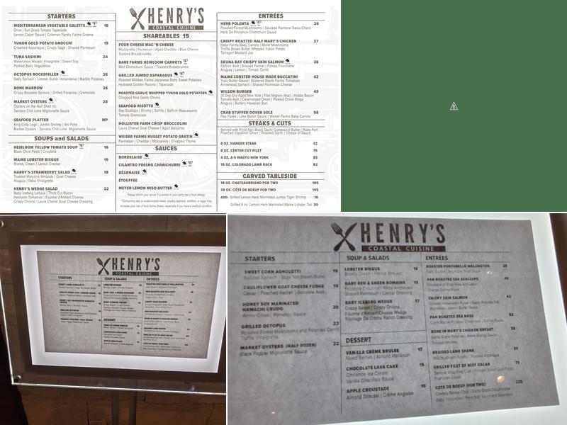 Henry's Coastal Cuisine Menu