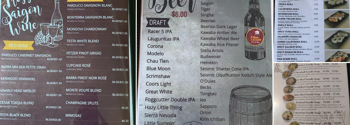 Miss Saigon Pho & Bar Menu