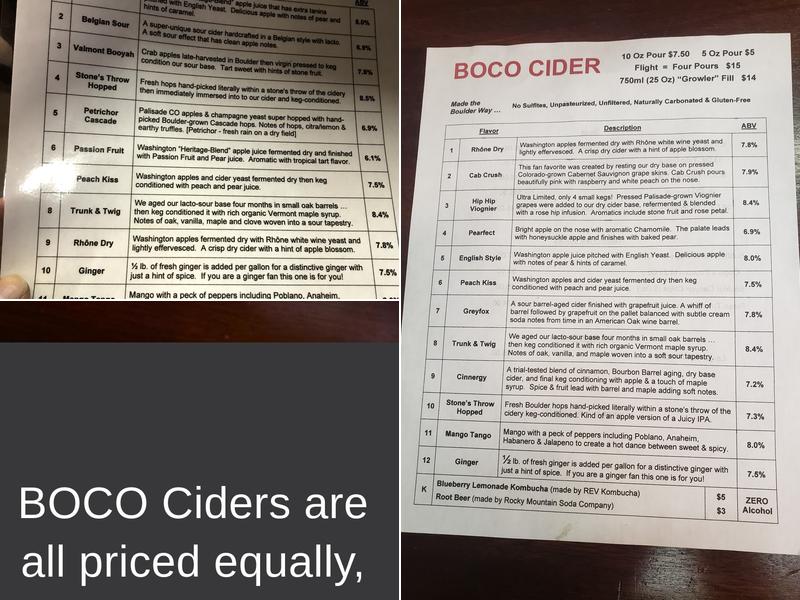 BOCO Cider, Boulder Cidery & Taproom Menu