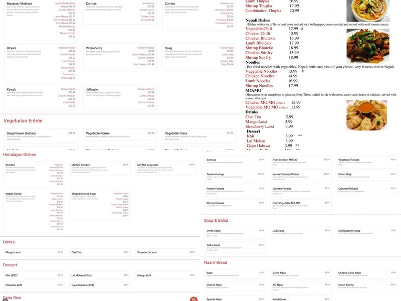 Karma Kitchen Menu