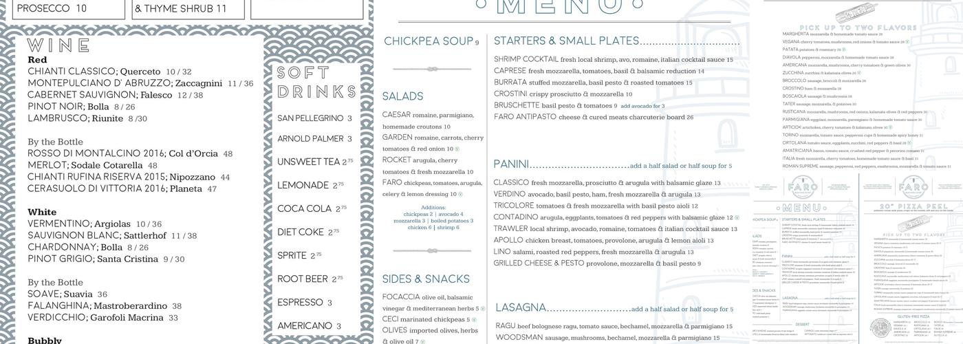 Faro Beachside Eatery Menu