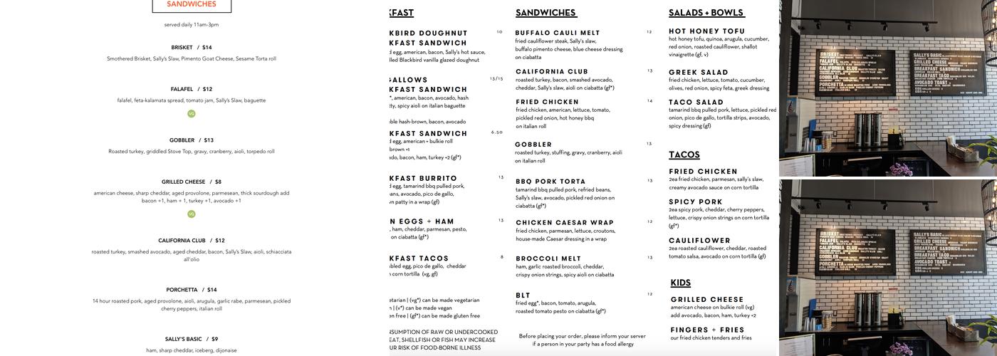 Sally’s Sandwiches Menu