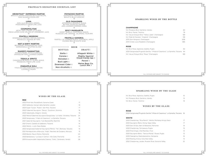 Fratelli Restaurant Menu
