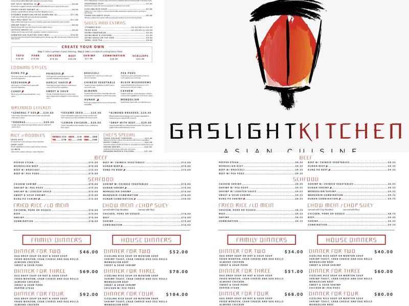 Gaslight Kitchen Asian Cuisine Menu