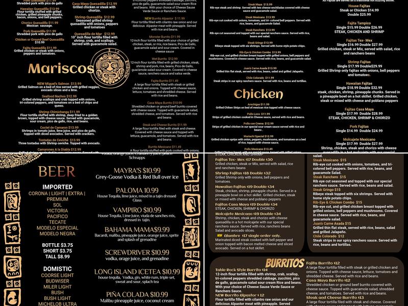Casa Maya Mexican Grill Menu