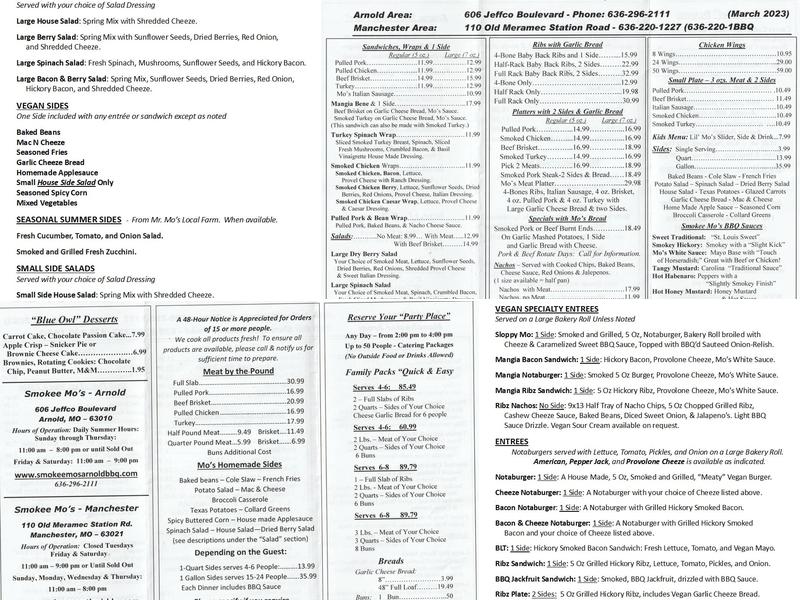Smokee Mo's St. Louis BBQ Menu