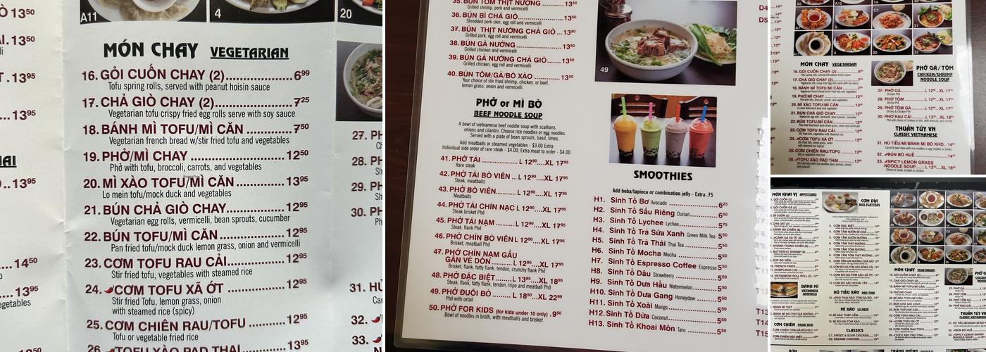 Pho Pasteur Menu