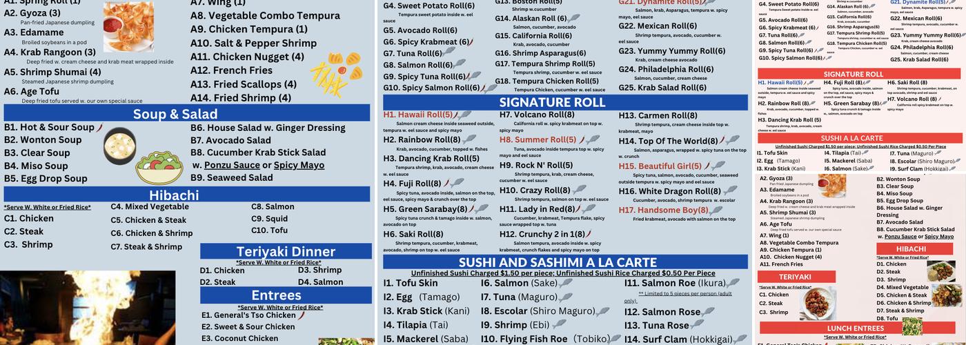 Saki Endless Sushi and Hibachi Menu