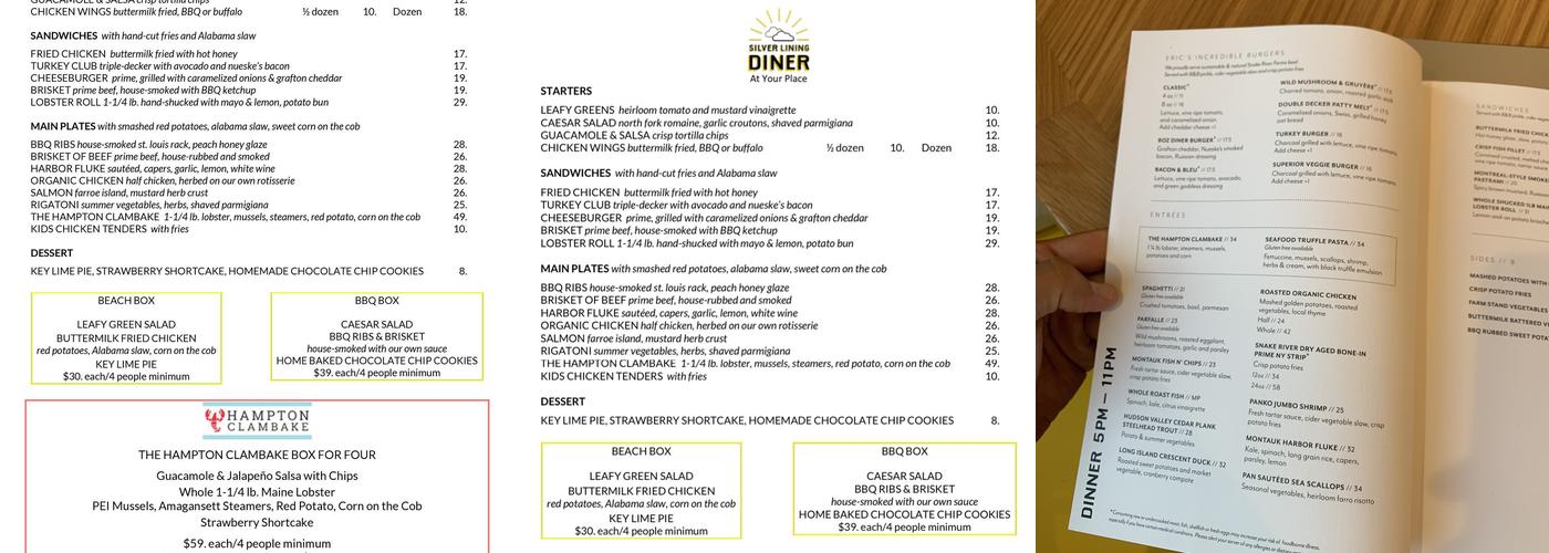 Silver Lining Diner Menu