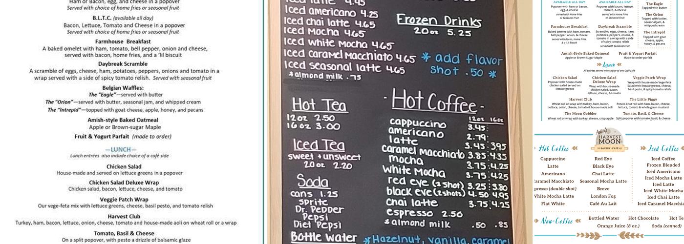 Ashley’s Harvest Moon Bakery-Cafe Menu