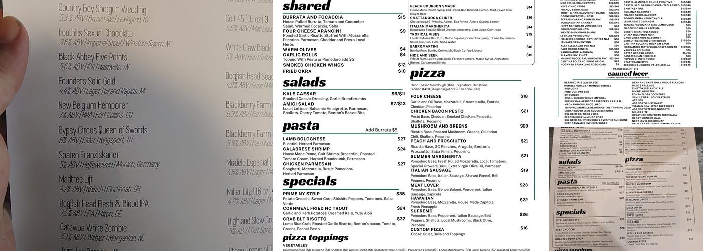 Amici Menu