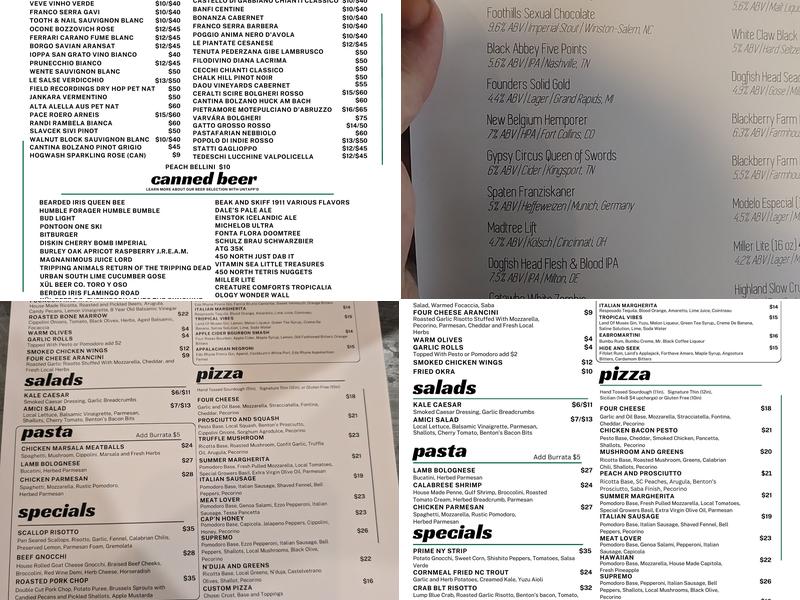 Amici Menu