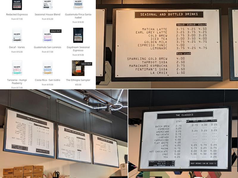 Blue Copper 2000 Menu