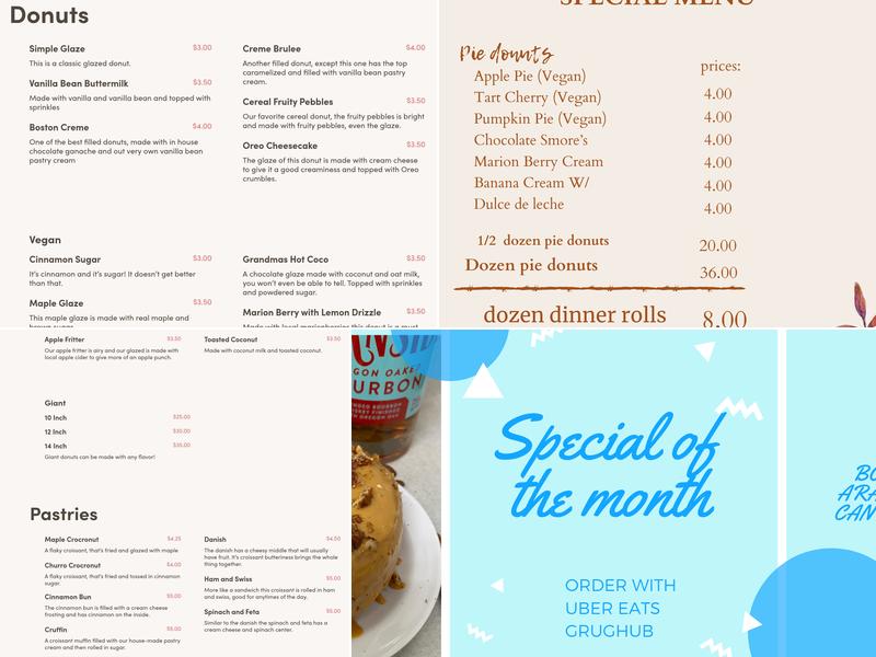 Dough Hook Bake Shop Menu