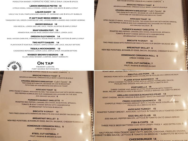 Whiskey Brown's Farmhouse Kitchen Menu