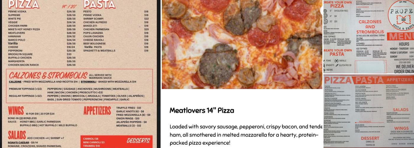 Varilla Pizza and Pasta Menu