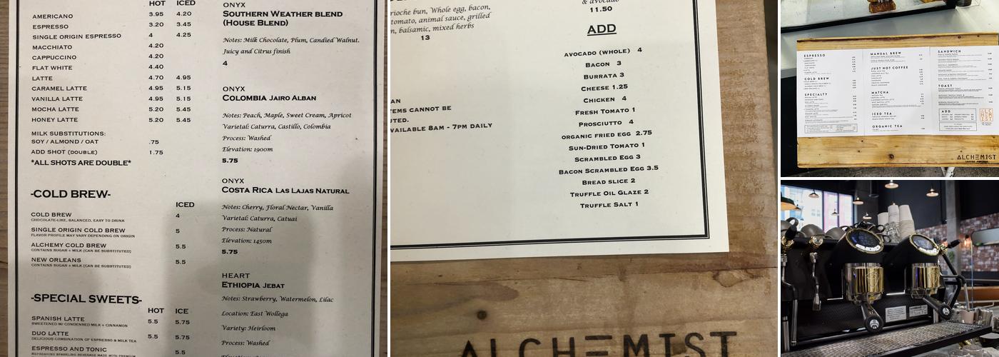 Alchemist Coffee Project at The Pearl Menu