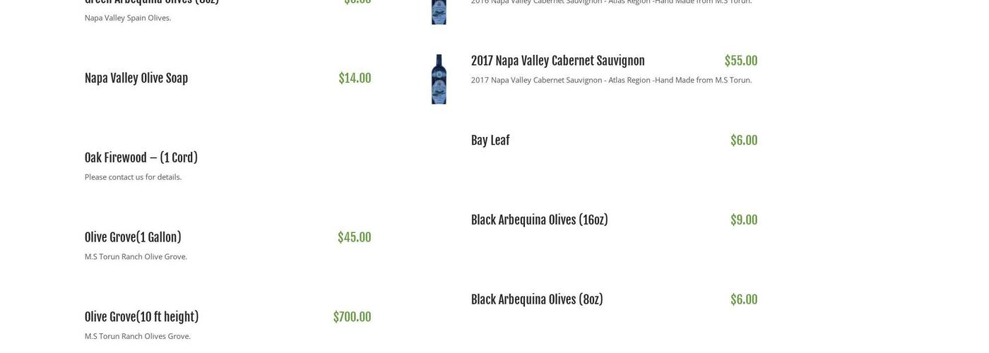 M.S Torun Winery and Ranch Menu