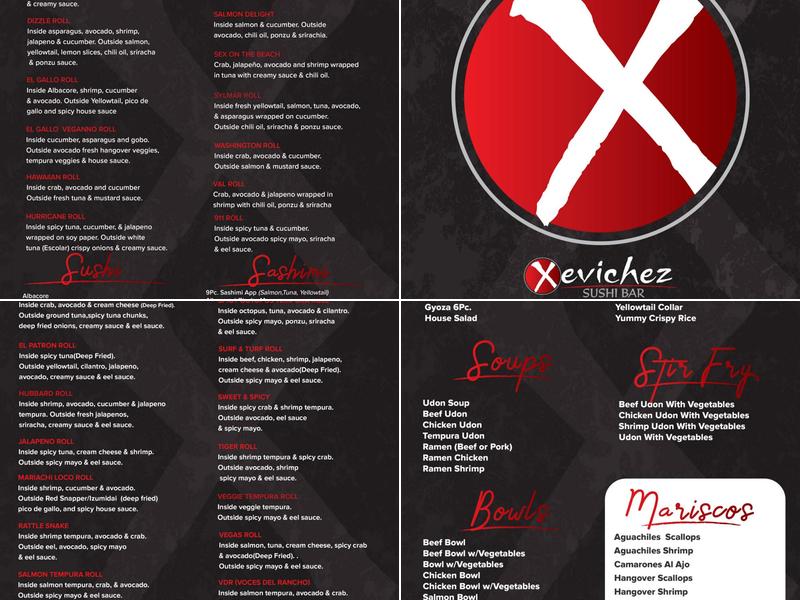 Xevichez sushi bar Menu