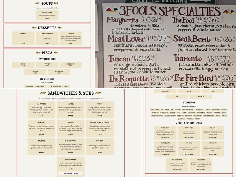 3 Fools Menu