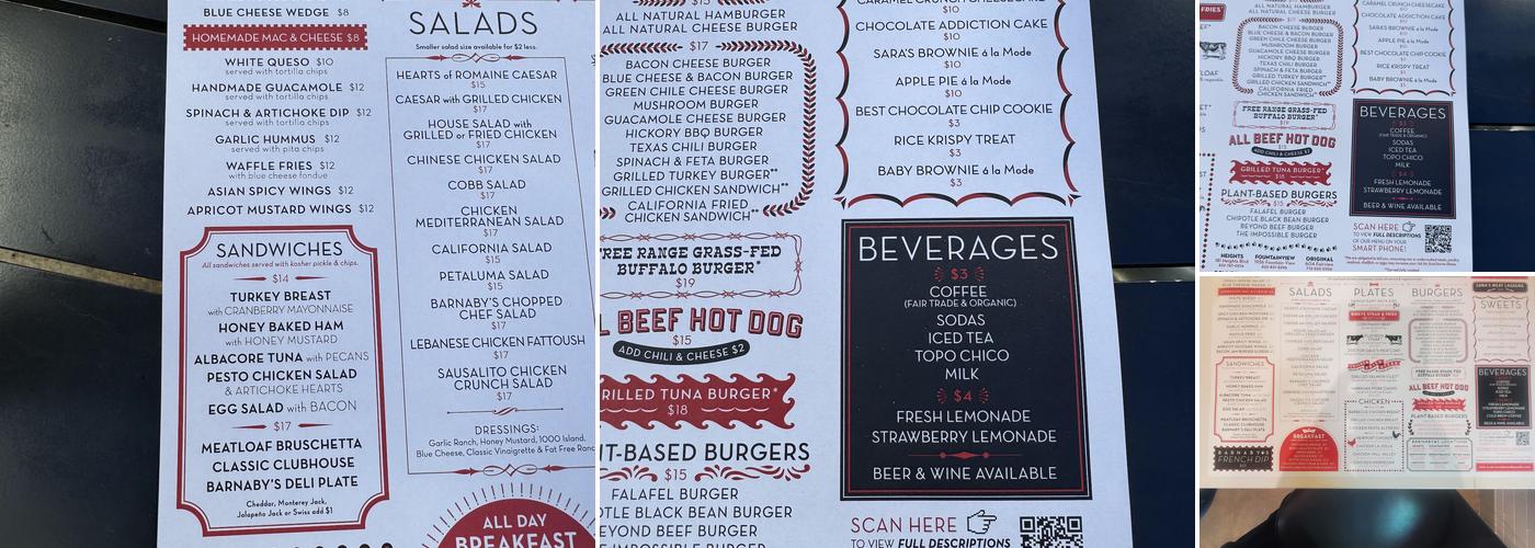 Barnaby's Cafe Menu