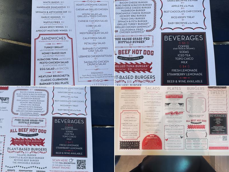 Barnaby's Cafe Menu