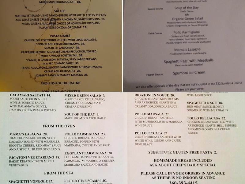 Scampi Osteria Menu