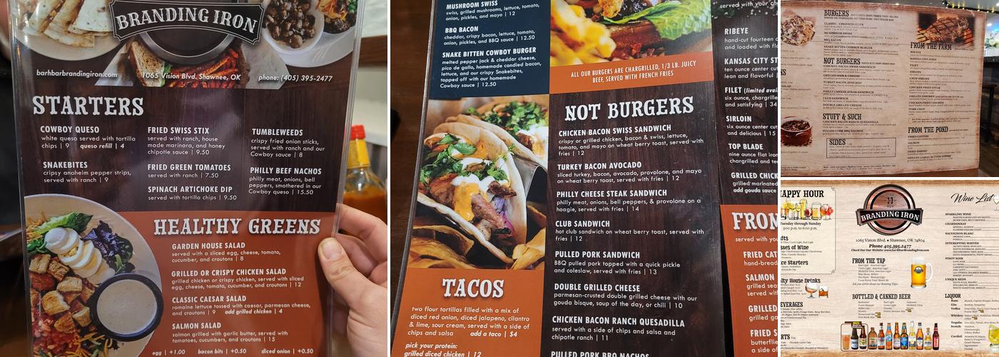 Bar H Bar Branding Iron Menu