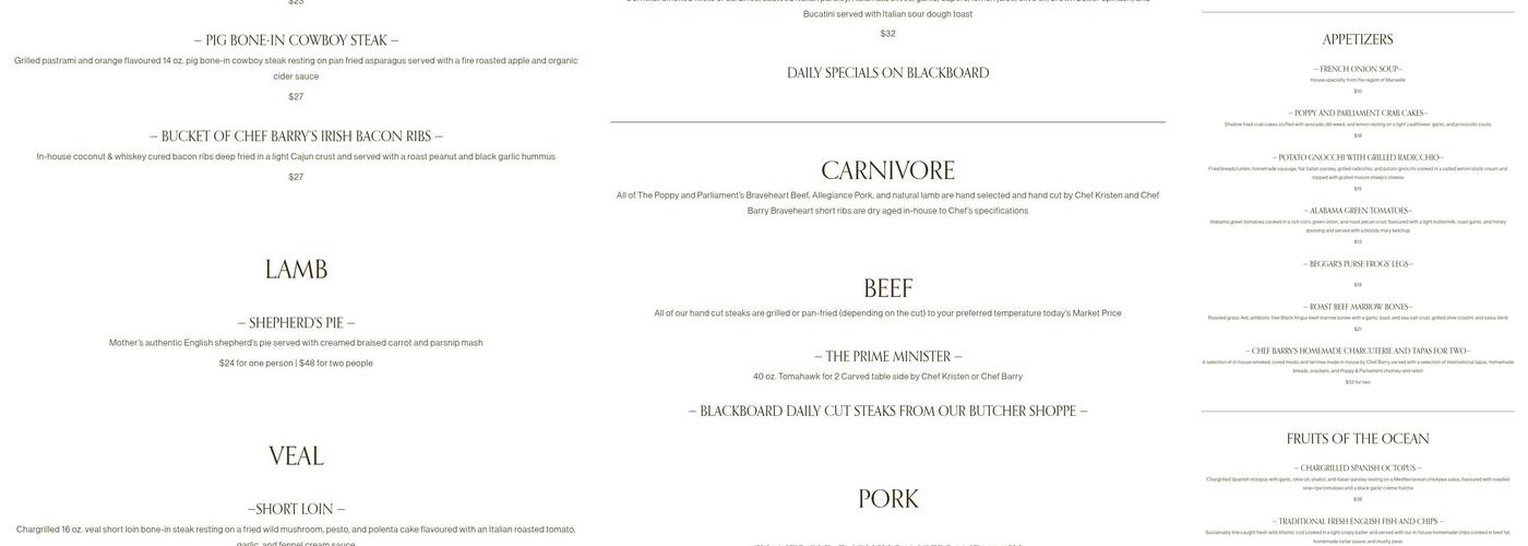 The Poppy and Parliament Menu