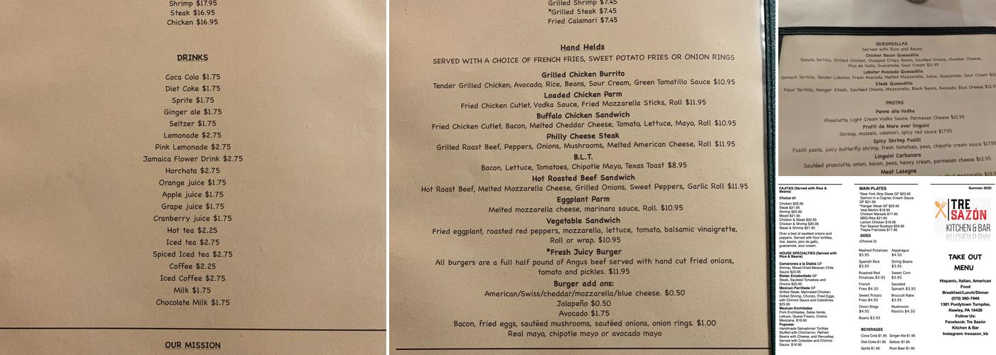 Tre Sazón Kitchen & Bar Menu