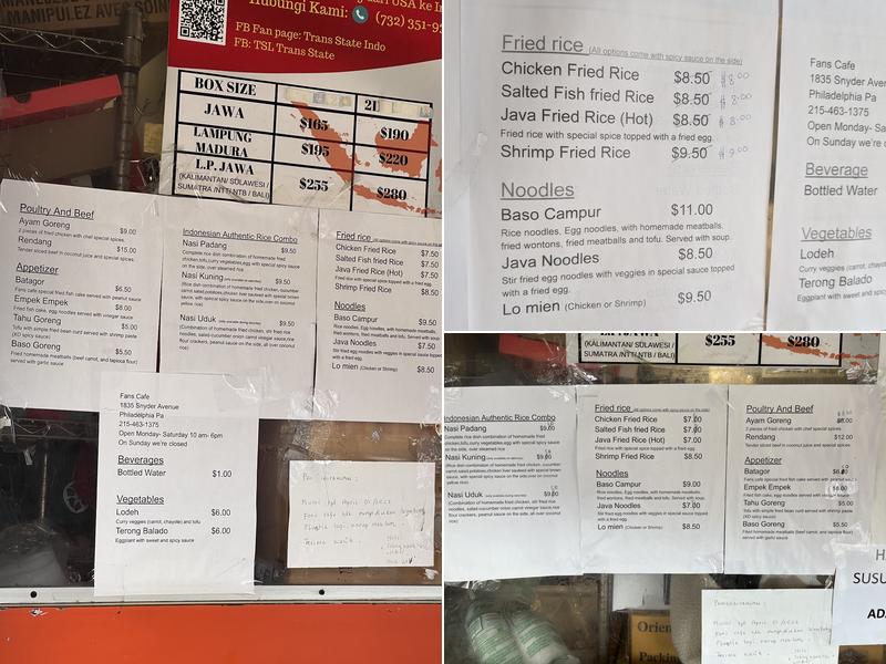 Fans Cafe Menu