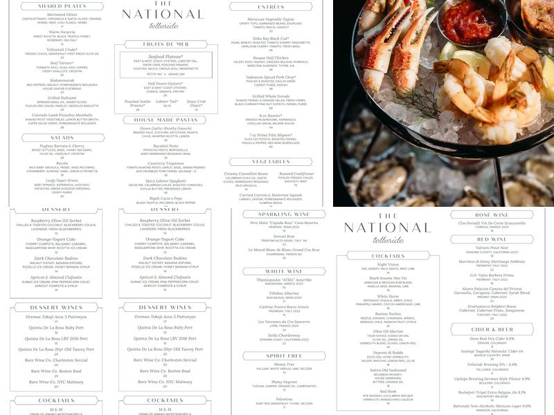 The National Telluride Menu