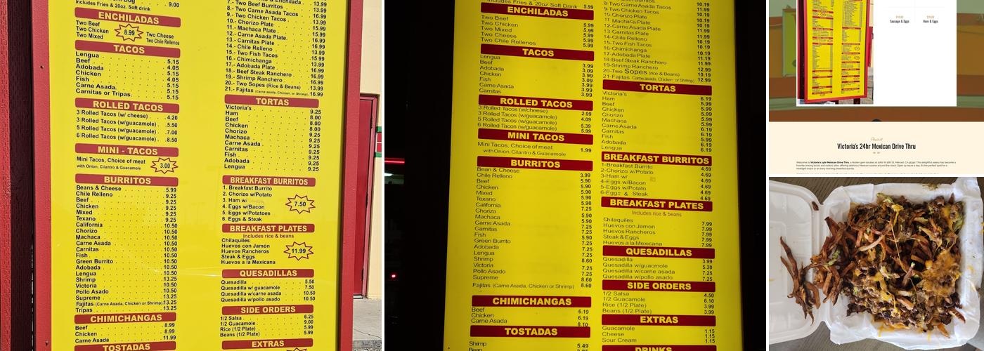 Victoria's 24hr Mexican Drive Thru Menu