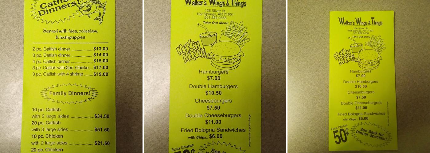 Walker's wings & things Menu