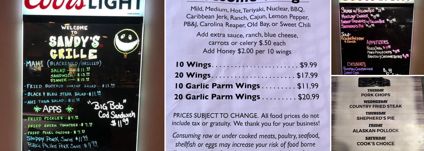 Sandy's Grille Menu