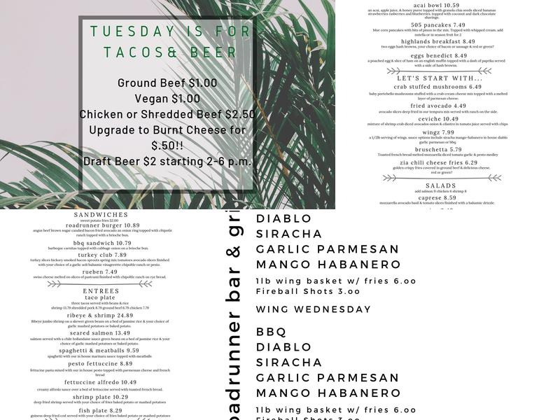 Roadrunner Bar & Grill Menu